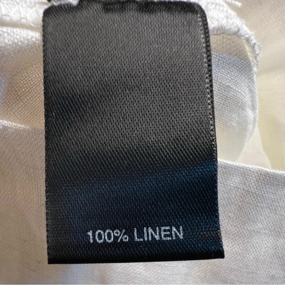 Avenue 100% Linen White Sleeveless Top Black Beaded Neck Women's 30/32